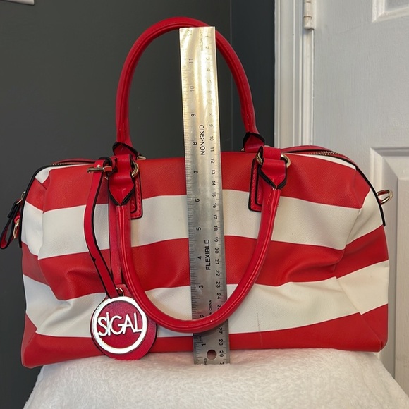 Sigal Red and White Stripe Purse - Stylish Shoulder Bag with Gold Accents NWOT - Picture 2 of 14